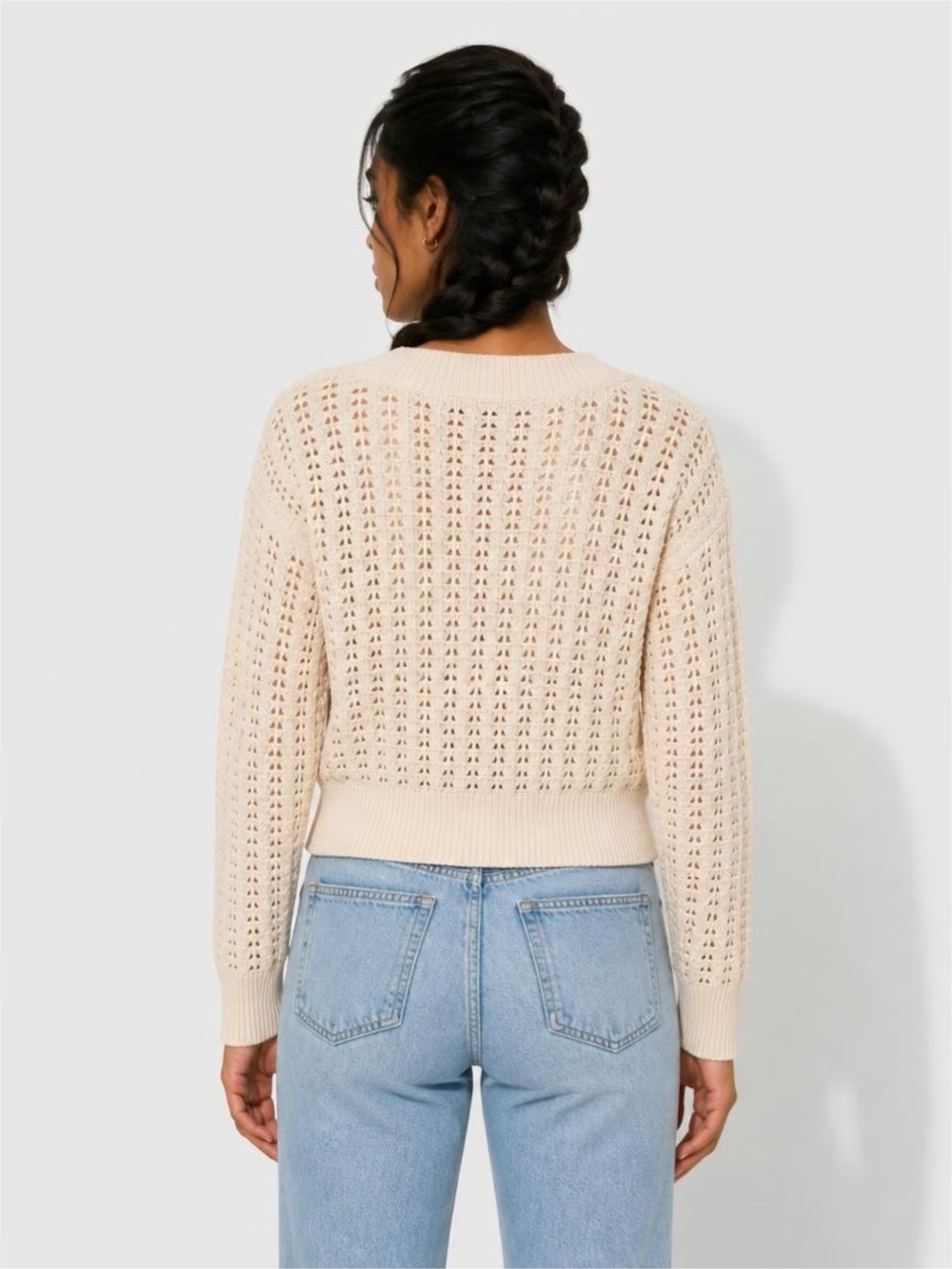 Universal Thread Cream Openwork V-Neck Sweater - Picture 2 of 3